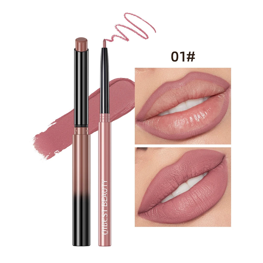 QIBEST Matte Nude Lipstick Pen Long Lasting Lipliner Lip Pencil Waterproof Lip Liner Contour Sexy Red Lip Makeup Set For Women Good Vibrations