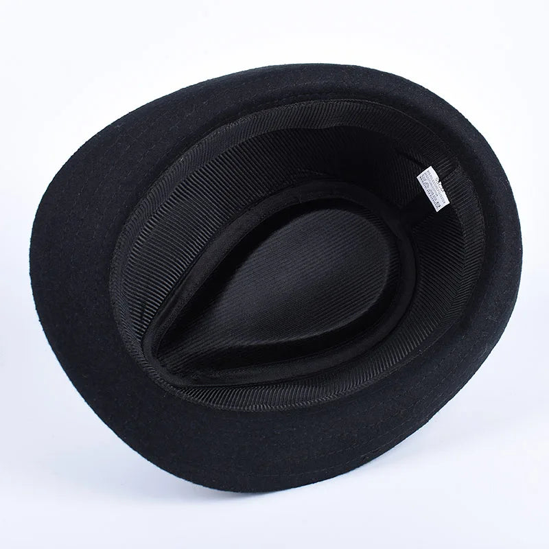 Classic Fedora Men's Hats 2025 Casual Short Sleeve Trilby Top Hat French England Elegant Ribbon Jazz Cap Fedoras Black Felt Hat Good Vibrations