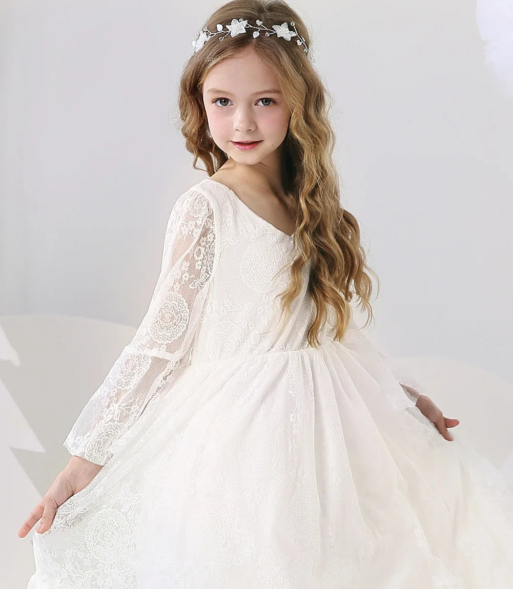 Flower Girl Dress Lace Chiffon Long Dresses Flower Girl Wedding Dress Summer Boho Birthday Party Wedding Dress For 2-14 Years