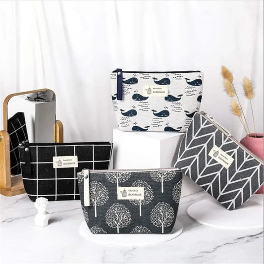 Soft Canvas Bear Tree Print Pattern Women Travel Storage Bag Toiletries Organizer Cute Cosmetic Bag Portable Make Up Bags Case Good Vibrations