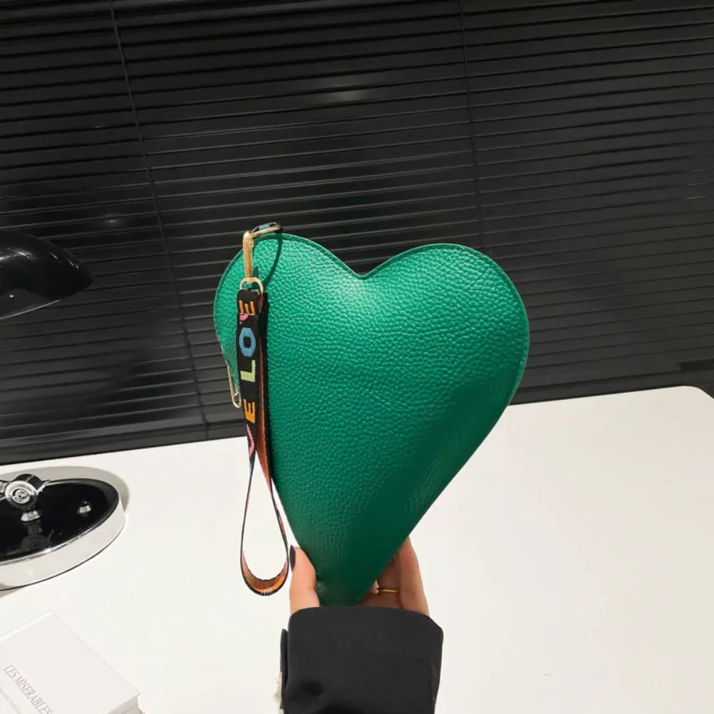 PU Coin Purse Trendy Female Bag Women Wallets New Heart-shaped Bag Zipper Purse Wrist Clutch Storage Portable Bag Fashion Good Vibrations