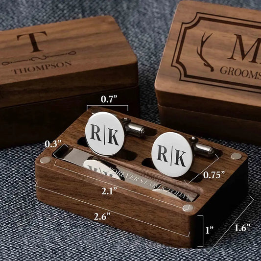 Custom Metal Cufflinks Tie Clip & Rectangle Gift Box Engraved Gift for Dad and Groomsmen Personalized Best Man Cufflinks Set Good Vibrations