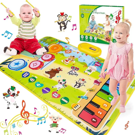 Education Dance Mat Toy for Kids ,3 in 1 Animal Musical Mat Toys,Music Playmats with 2 Sticks for Girls Piano Drum Birthday Gift Good Vibrations