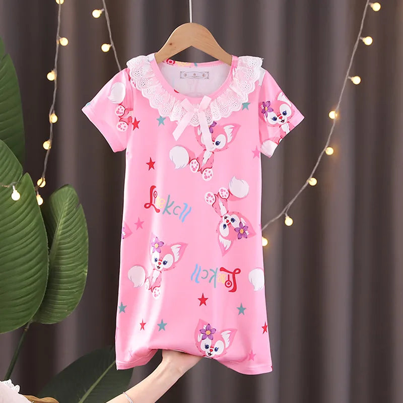 New Baby Girl Kuromi Nightgown Summer Children Short SLeeve Cartoon Nightdress Girls Clothing Children's Pajamas Dress 3-12T Good Vibrations