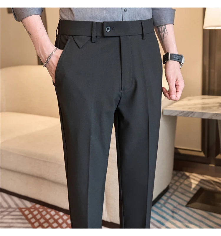 Men Suit Pants 2025 Autumn Elastic Waist Solid Slim Fit Dress Pants Office Business Casual Trousers High Quality Men's Clothing Good Vibrations