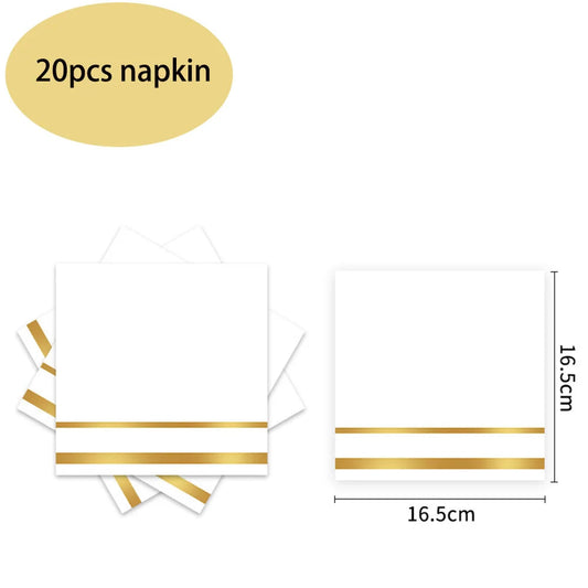 Gold Stamping Theme Birthday Party Decorations Disposable Tableware Paper Napkins Cups Plates Tablecloths Spoon Party Supplies Good Vibrations