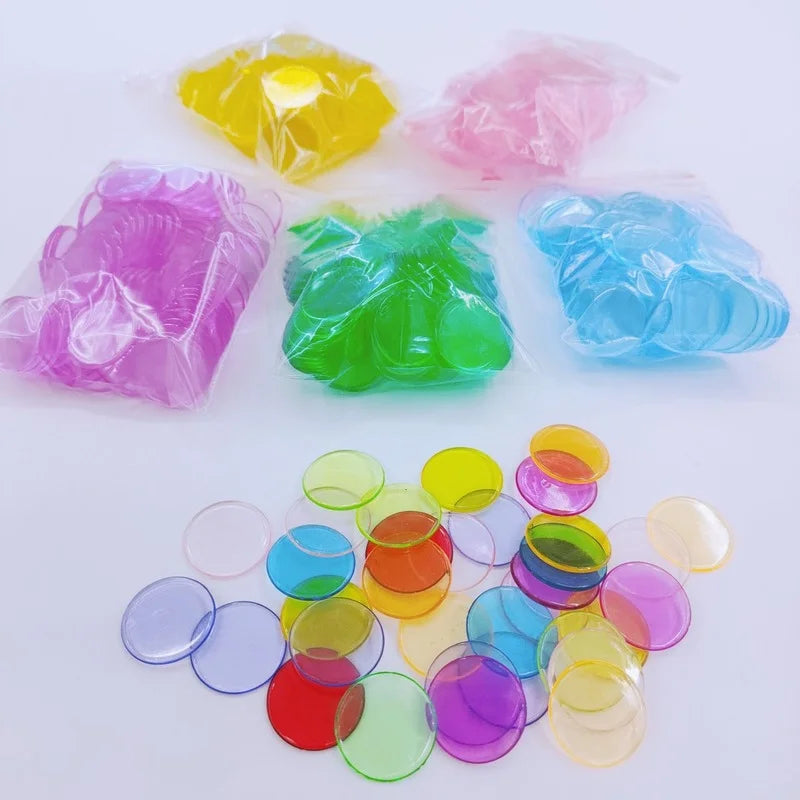 100Pcs/set Bingo Game Plastic Chips, Transparent Chips, Bingo Game Pieces, Accessories, Diameter 19mm, Good Vibrations