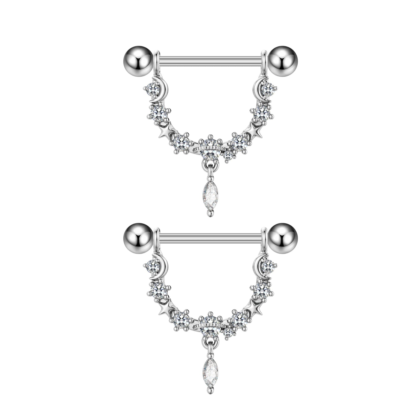2pcs Stainless Steel Shield Bar Barbell Nipple Piercing Jewelry for Women Both Sides Screwed Sun Moon Flower Star Nipple Rings Good Vibrations Adult Super Store
