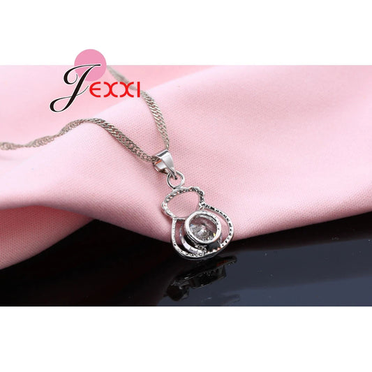 New 925 Silver Color Jewelry Sets Include Rhinestone Necklace Earrings Purse Wedding Anniversary Accessories Gift Good Vibrations