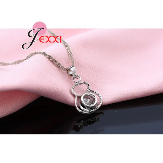 New 925 Silver Color Jewelry Sets Include Rhinestone Necklace Earrings Purse Wedding Anniversary Accessories Gift Good Vibrations