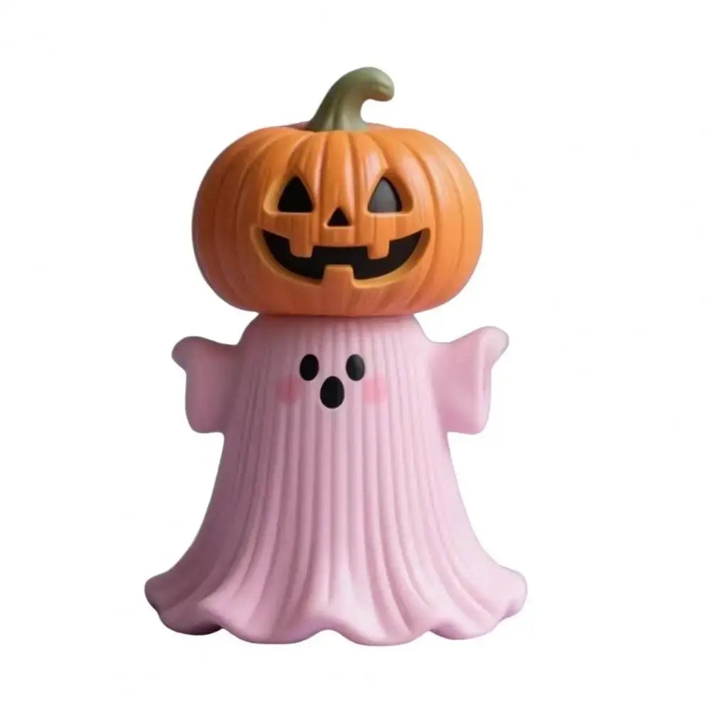 Handheld Pumpkin Decoration Halloween Ghost Ornament Pink Halloween Ghost Figurine Set with Pumpkin Decoration Resin for Home Good Vibrations