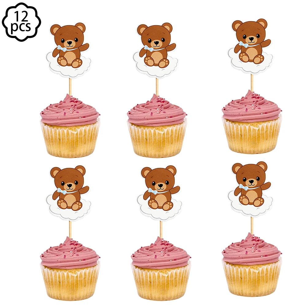 Baby shower Teddy Bear Birthday Party Plates Cup Tableware Kids 1st Birthday Party Decor Teddy Bear Balloon Birthday Party decor