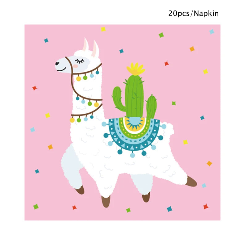 Llama Party Disposable Tableware Cartoon Cactus Alpaca Paper Plates Cups Kids Birthday Party Decoration Baby Shower Supplies Good Vibrations