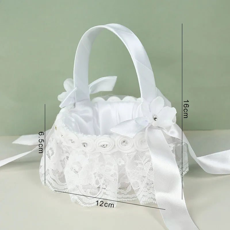 20 cm White Flower Girls Basket Silk Wedding Basket for Flower Bride/Kids Hand Held Wedding Ceremony Party Decorations Good Vibrations