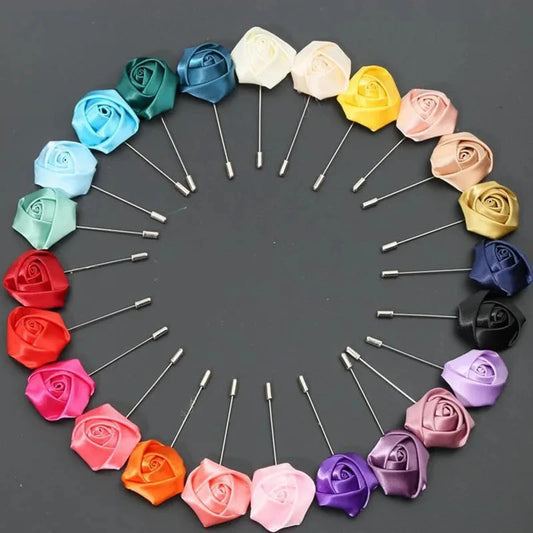 Men Boutonnieres for Wedding Groom Corsage Lapel Pins Ribbon Roses Flower Mensuit Buttonhole Brooch Marriage Accessories Good Vibrations