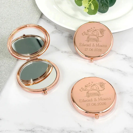 Wedding Favors for Guests Personalized Pocket Mirrors Wedding Souvenirs Customized Rose Gold Metal Compact Mirrors Good Vibrations