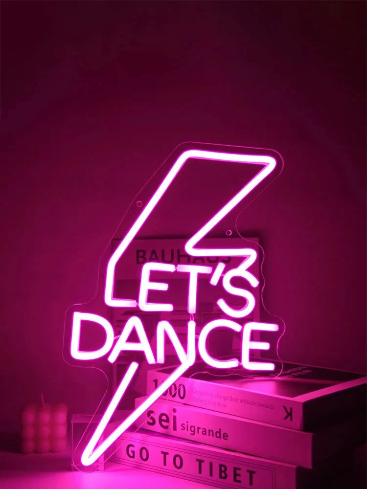 Let's Dance Neon Sign Pink Led Light Sign Light Up Signs Letter Neon Signs for Bedroom Bar Wedding Birthday Dancing Party Decor Good Vibrations