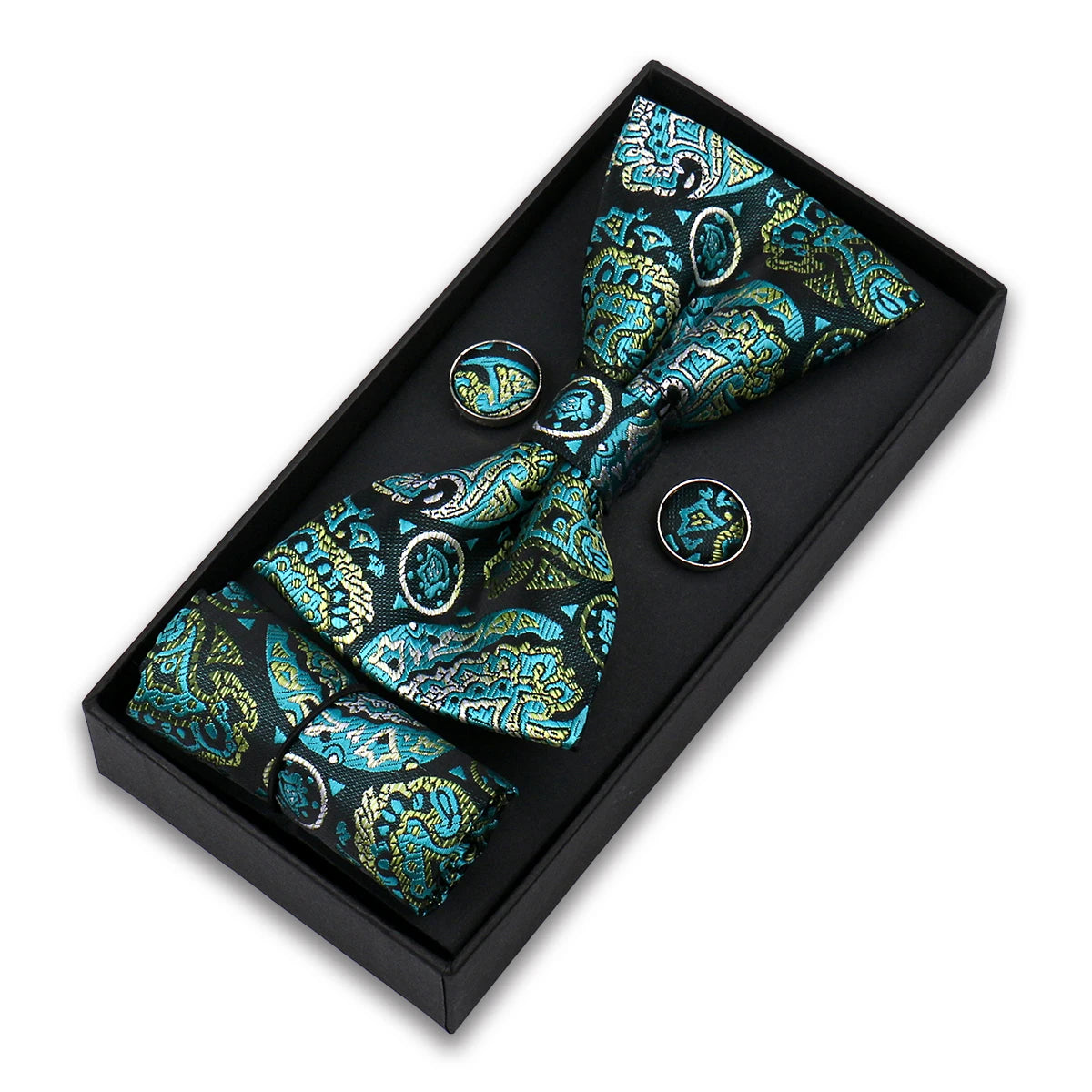 Bowtie For Men Set Gift Box Business Gift Fashion Bow Tie Pocket Square Cufflinks Set Bowtie 3pcs For Wedding Hanky Cravata Neck Good Vibrations