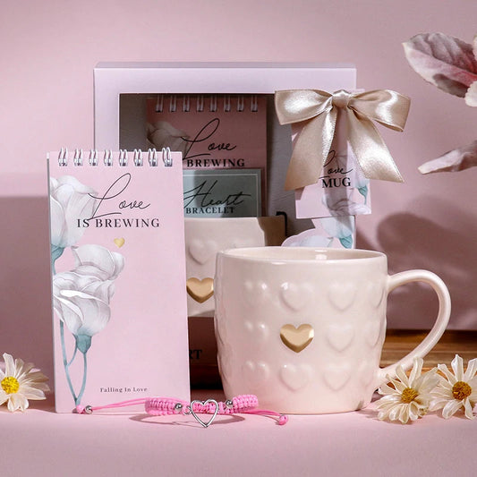 Gift New High Quality 370ml Ceramic Mug+Bracelet+Notepad Sets Gifts for Women Good Vibrations