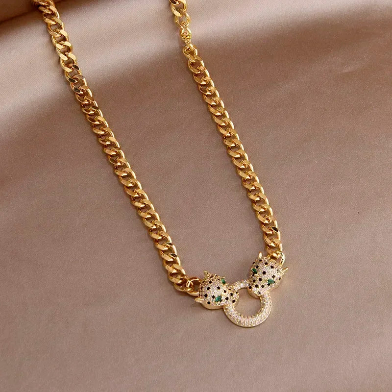 Classic Crystal Leopard Charm Bracelets for Women Fashion Brand Jewelry Set Delicate Zirconia Chain Choker Necklaces Party Gift Good Vibrations