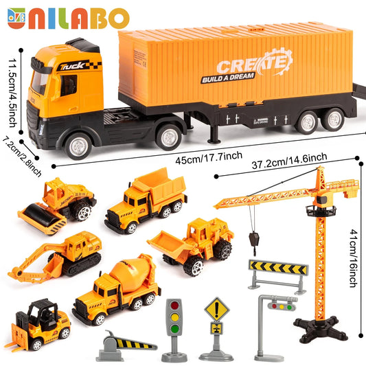 Alloy Construction Vehicles Toy Set for Ages 3-8-STEM Toys with Container Truck/Tower Crane/Excavator, Perfect Birthday Gift Good Vibrations