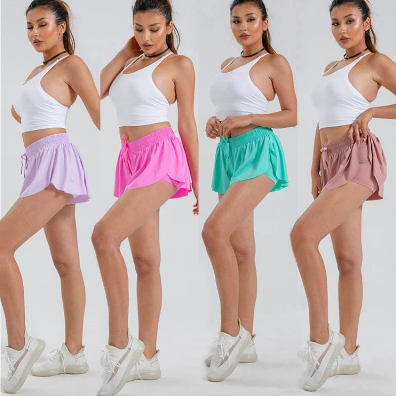 2 in 1 Flowy Sports Shorts Women Running Short Butterfly Tennis Skirt with Pockets Gym Yoga Athletic Biker Spandex Skirts Summer Good Vibrations