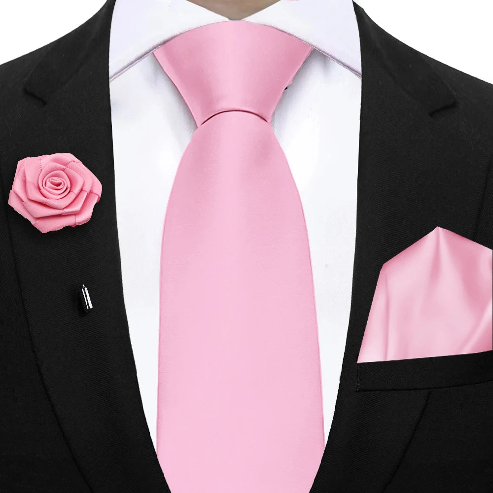 Mens Ties Set Sage Green Pink Grey Brown NeckTie Pocket Square Brooch Wedding Tie Suit Accessories Fit Group Holiday Party