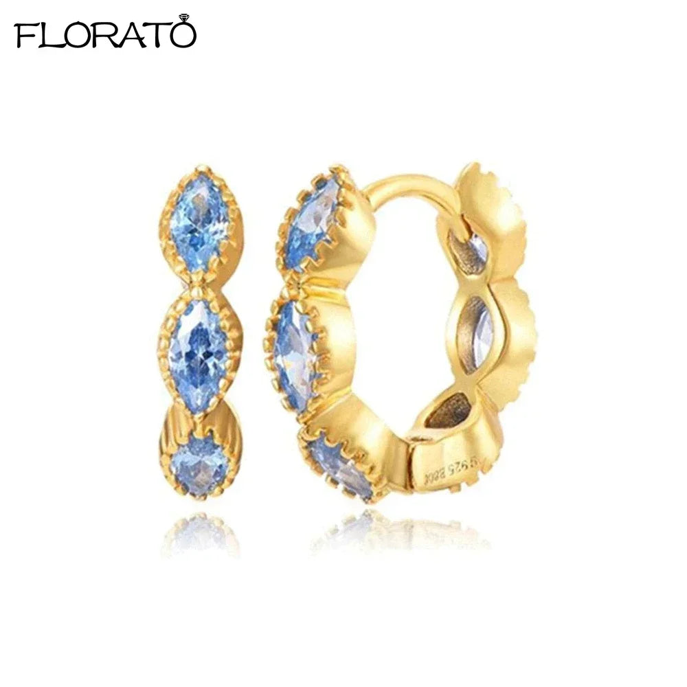 925 Sterling Silver Needle Summer Blue Earrings Trend 18K Gold Hoop Earrings for Women Fashion Puncture Jewelry Ear Accessories Good Vibrations