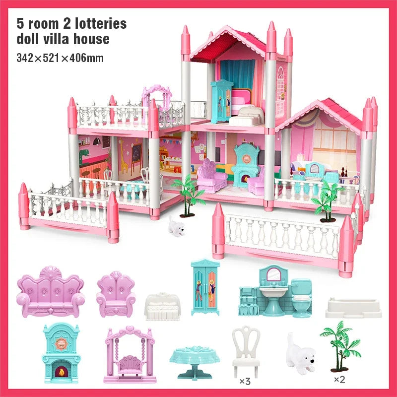 DIY Assemble Villa Model Toy House Cartoon Dools Role-Playing Set Fun Puzzle Doll House Household House Playing Toys Good Vibrations