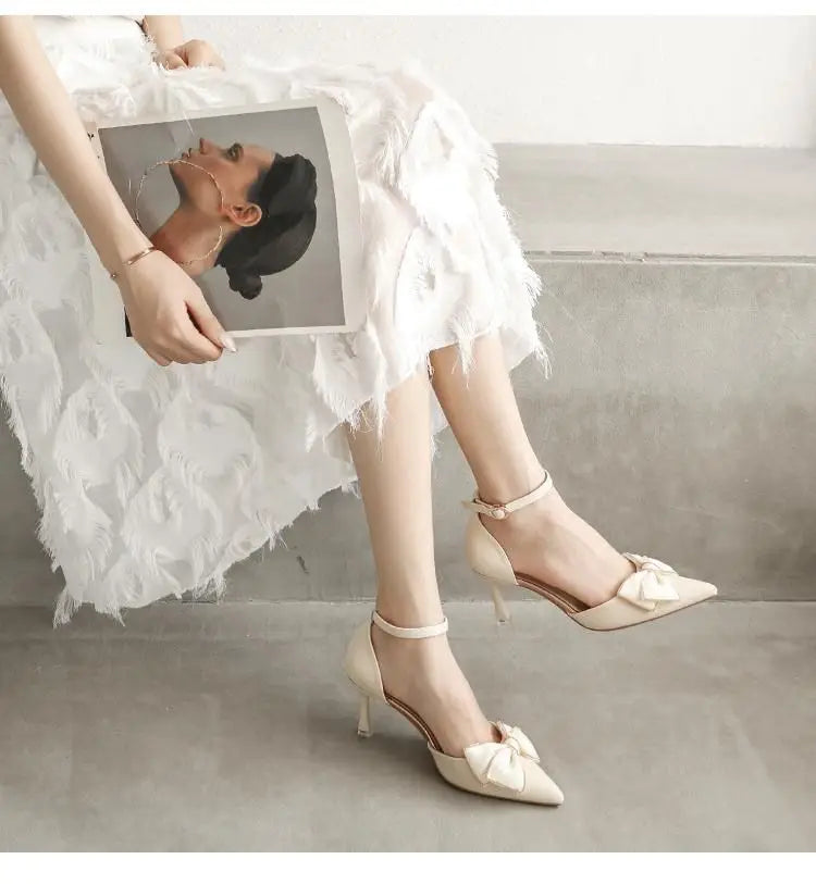 Medium Heel Heels Women's Shoes Trend Pointed Toe Butterfly Stilettos Elegant Dress Weddings Bridal Party White Designer Good Vibrations