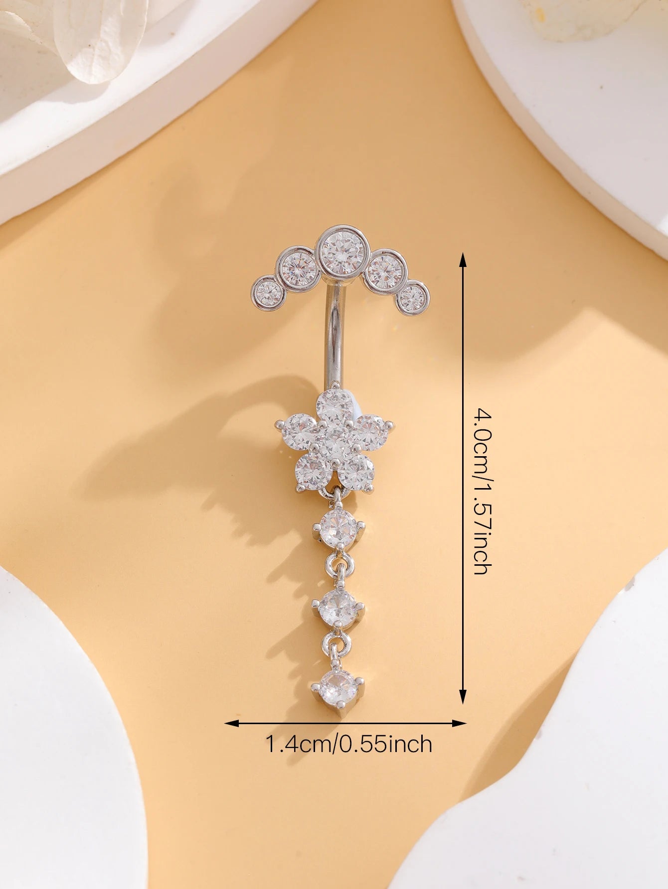 Gold Color Stainless Steel Belly Button Ring Long Dangled Flower CZ Crystal Navel Belly Piercing Rings for Women Sexy Jewelry Good Vibrations Adult Super Store