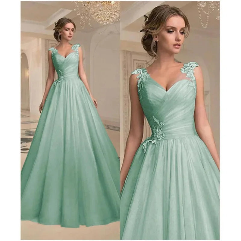 Spring Summer New Style Women's Dress V-Neck Fashion Mesh Sleeveless Long Gown Full-Length Skirt High Collar Empire Waist Good Vibrations