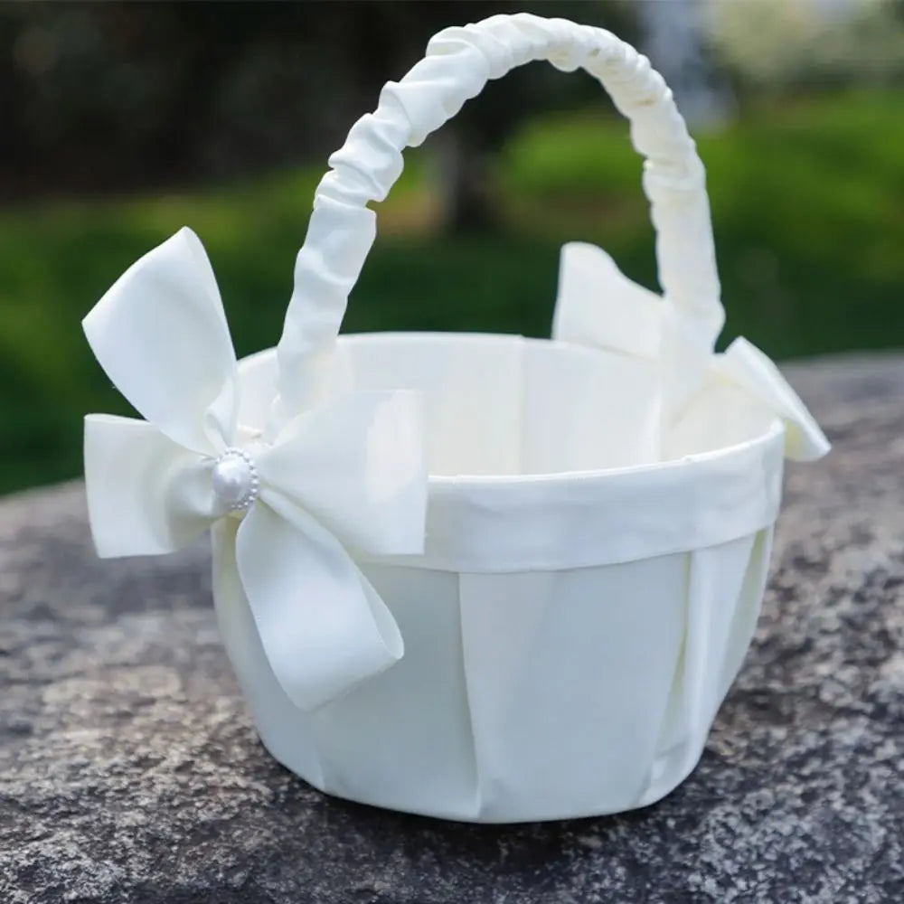 Fashion Lace Wedding Flower Basket Rose Flower Ribbon Bow Satin Bow Hanbag Tote Bag Storage Bag Flower Girls Basket Party Good Vibrations