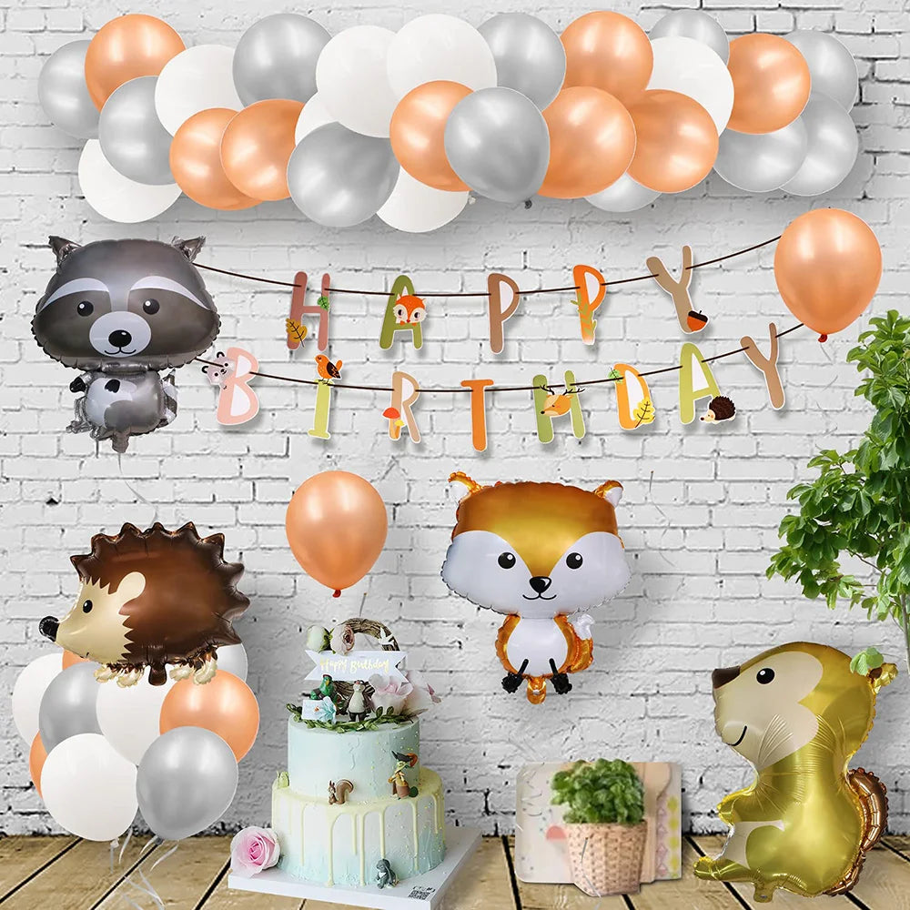 Woodland Animals Birthday Decoraiton Balloon Fox Hedgehog Raccoon Deer Bear Helium Foil Balloons Forest Theme Party Decor Good Vibrations