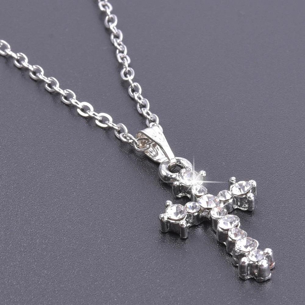 Cross Charm Necklace Crystal Pendant Necklaces For Women Men Accessories Rhinestone Christ Crosses Choker Gift Fashion Jewelry Good Vibrations