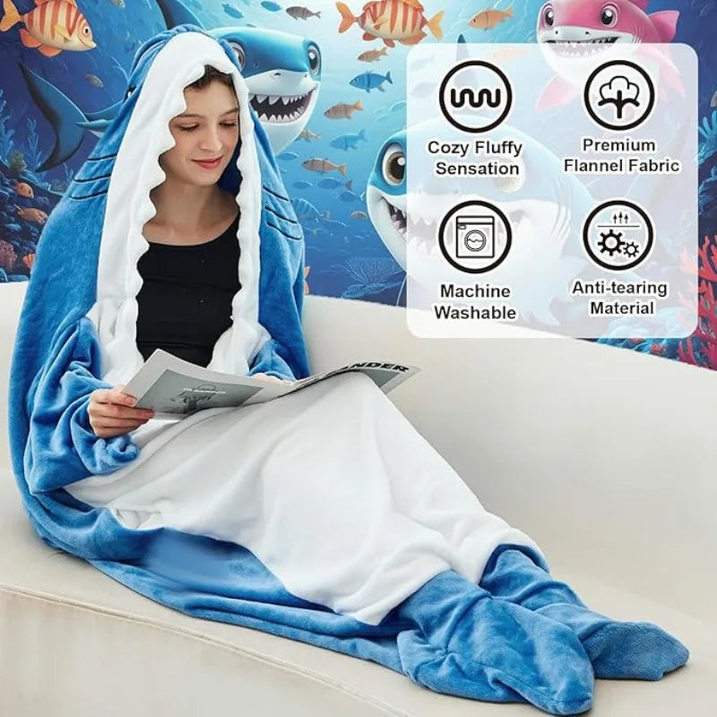 Shark Cosplay Onesie Pajamas Flannel Loose Couple Adult Camping Sleeping Bag Wearable Blanket Funny Gifts Pajama Party Costume Good Vibrations