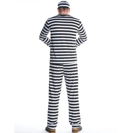 CP Cospaly Convict Prisoner Costume Striped Halloween Cos Couple's Convict Costume Classic Striped Halloween Costumes for Women Good Vibrations