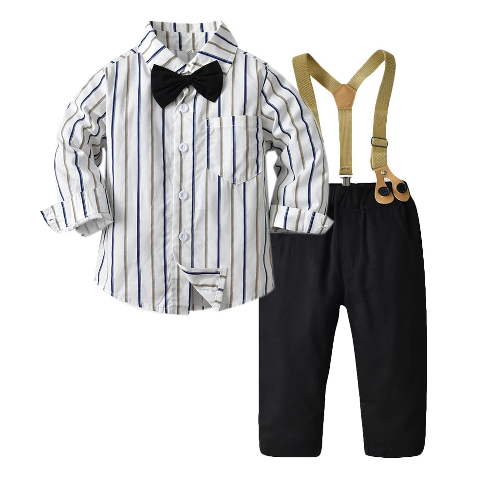 Top and Top Boys Clothing Sets Springs Autumn New Kids Boys Long Sleeve Plaid Bowtie Tops+Suspender Pants Casual Clothes Outfit Good Vibrations