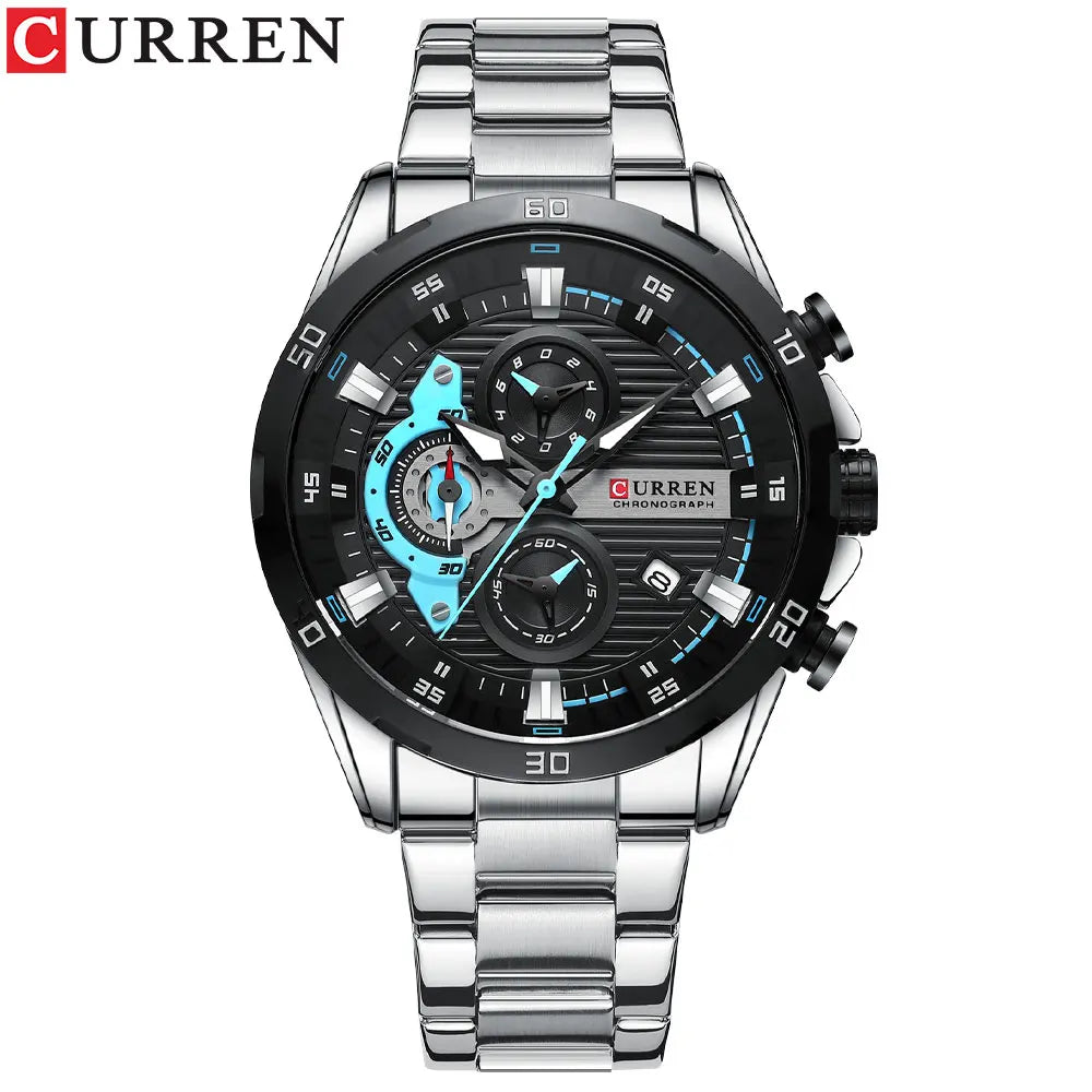 CURREN Stainless Steel Watches for Mens Creative Fashion Luminous Dial with Chronograph Clock Male Casual Wristwatches Good Vibrations