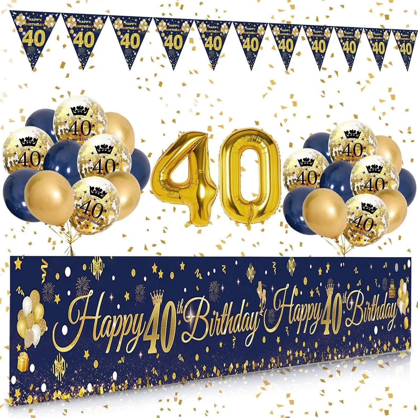 30th/40th/50th/60th/70th Birthday Decorations Men Women Birthday Balloon Garland Kit Happy Birthday Banner Blue Gold Balloon Good Vibrations