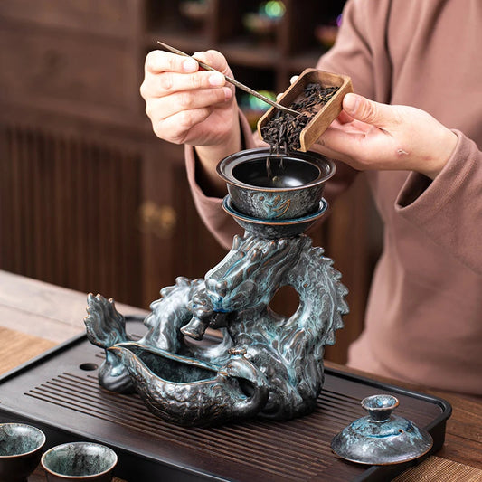 1 Set of Rotating Teapot, Ceramic Kiln Turns into Phoenix and Auspicious Teapot Set, Semi-Automatic Tea Set, Lazy Kung Fu Tea Set, All in One Coffee Drink Set, Novelty Tea Gift Good Vibrations