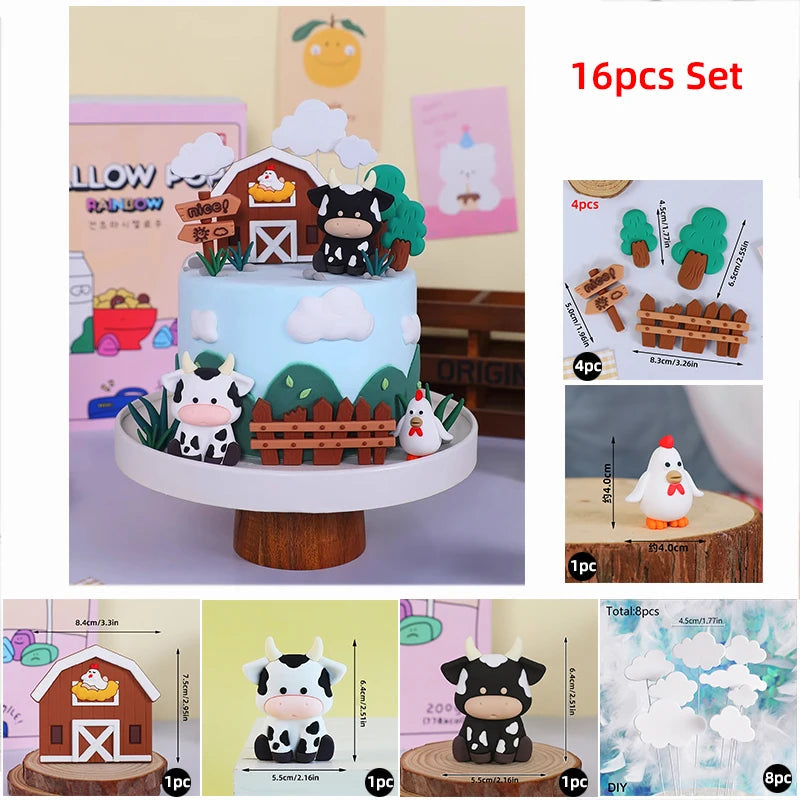 Farm Series Cake Topper Lambs Ponies Piglets Chickens Ducks Haystacks for Children's One Year Old Birthday Party Cake Decoration Good Vibrations