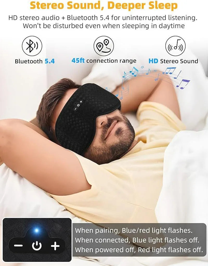 Bluetooth 3D Eye Mask Sleep Headphones Soft Cotton Blindfold Wireless Sleep Mask Speaker Microphone Comfortable Music Earphones Good Vibrations