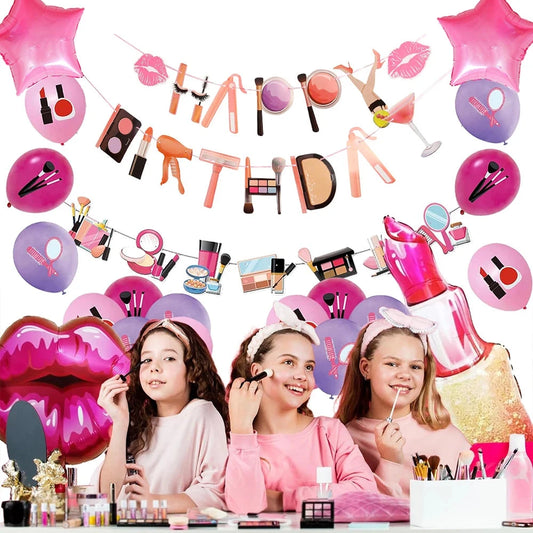 Spa Makeup Party Decorations Happy Birthday Banner Balloons Cake Topper for Girls Women Makeup Birthday Spa Party Decor Supplies Good Vibrations