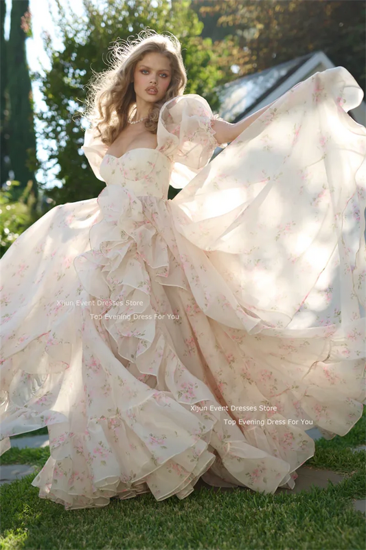 Selkie Long Princess Evening Dresses Prom Dresses Formal Birthday Party Dresses Ruffles Ruched Prom Gown Puff Sleeves Prom Dress Good Vibrations