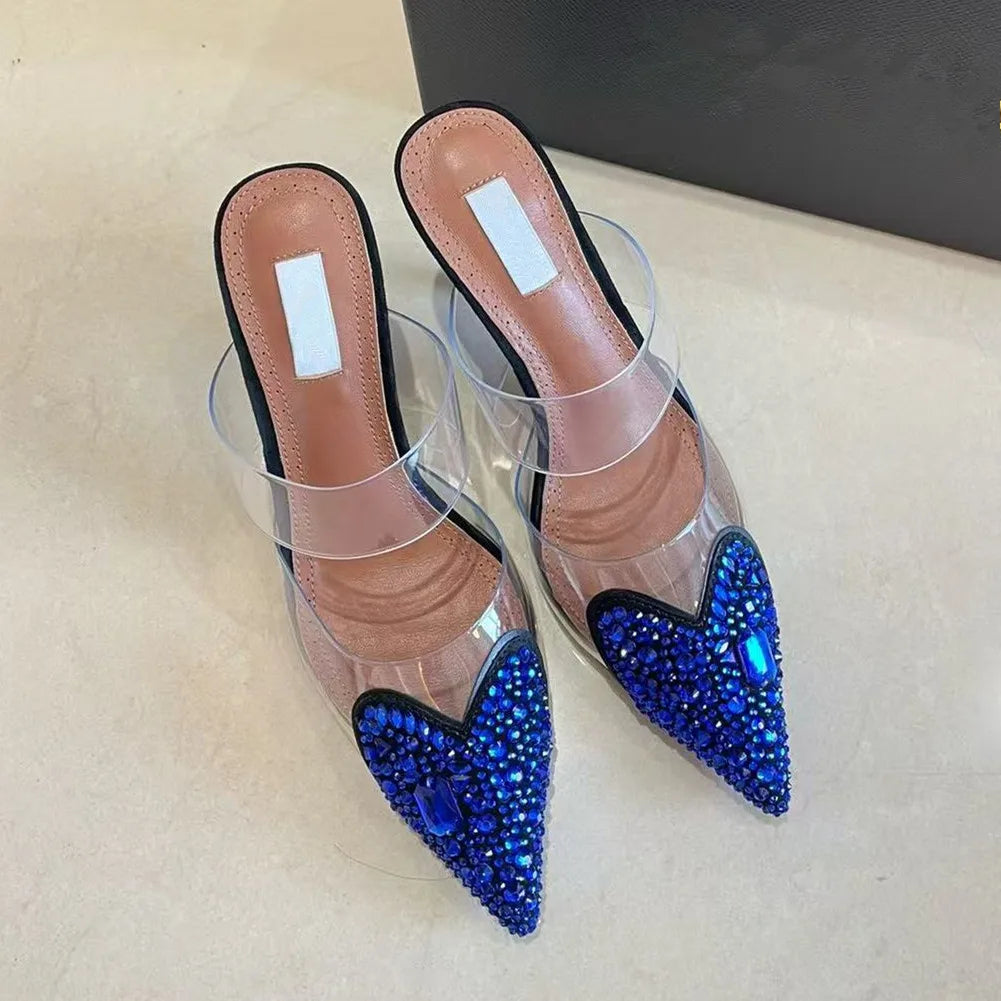 High heeled shoes for women, 2026 new style, half toe slippers for women, pointed thin heels, sexy rhinestones, and air cooling Good Vibrations