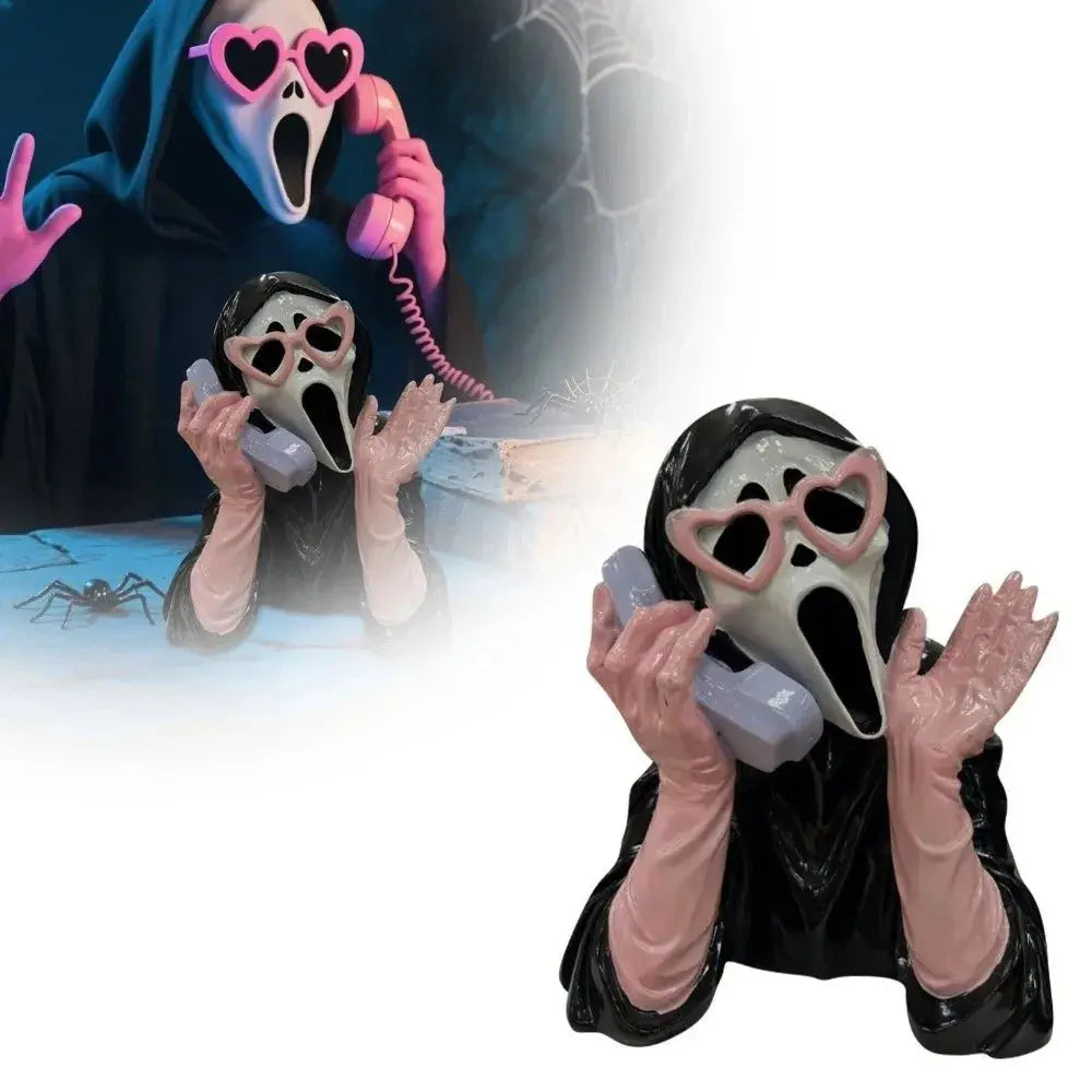 Pink Halloween Ghost Figurine Resin Spooky Screaming Face Ghost Statue Hand-Painted Luminous Glowing Ghost Ornament Good Vibrations