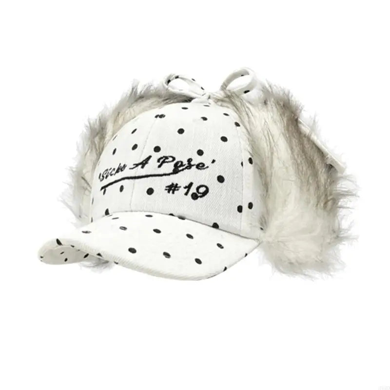 652F Women Baseball Hat 2000s Plush Earflap Fun Furry Hat for Idol Concert Shows Embroidery Caps for Adults Good Vibrations
