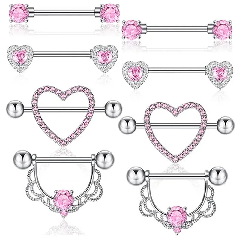 Pink Heart Nipple Piercing Barbell Set Shiny Crystal Nipple Rings Bulk For Women Flower Nippel Jewelry Pack Piercing Teton Lots Good Vibrations Adult Super Store