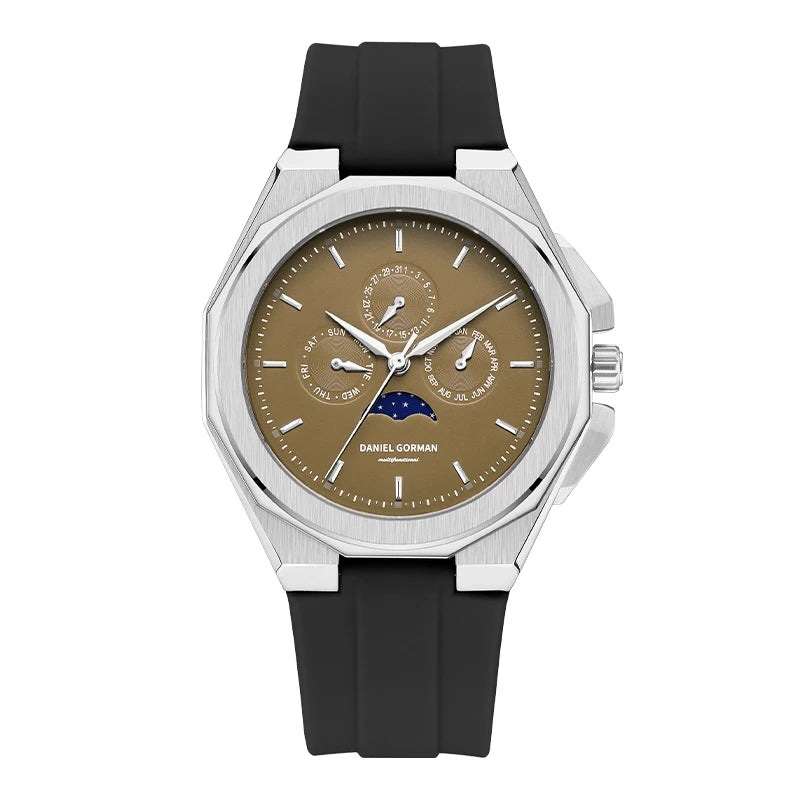 Sporty Men Wristwatch Chronograph Watch Function 3 Eyes Luminous hands Stainless Steel Case Soft Silicone Strap Reloj Good Vibrations
